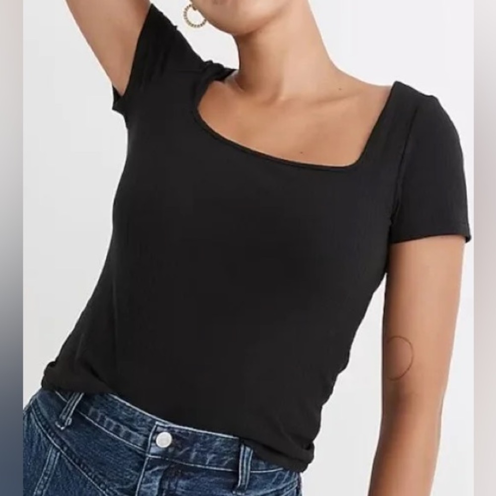 Madewell Black Ribbed Short Sleeve Top